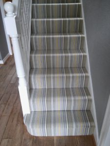 Striped carpet on straight staircase Drapers Carpets